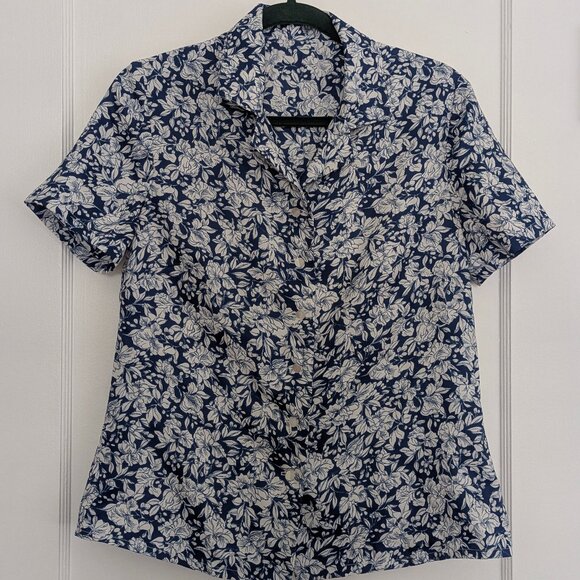 Vintage Blue Floral Button Down Tee - Picture 1 of 2